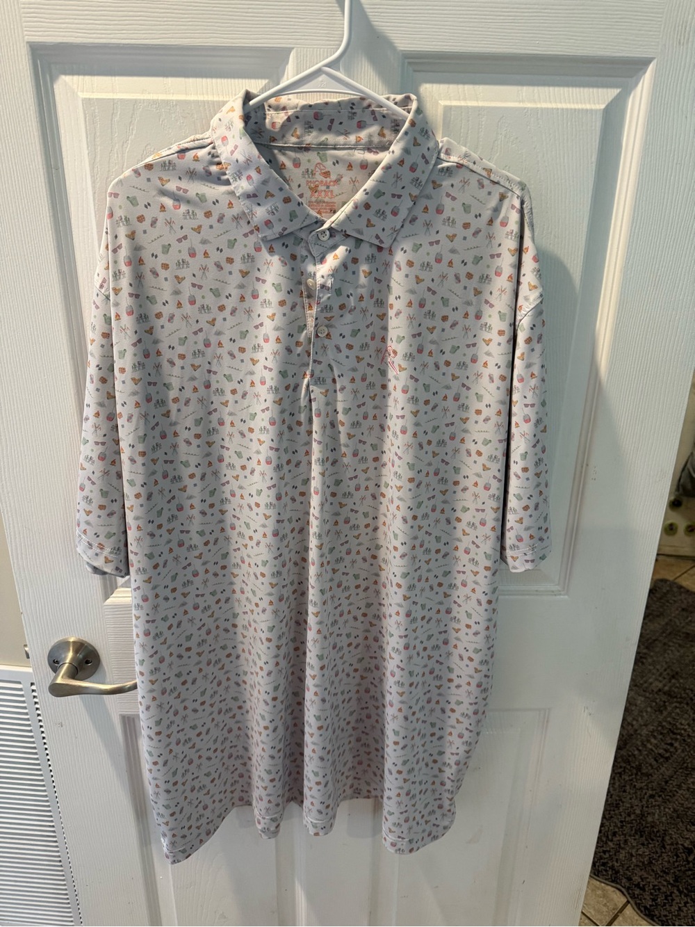Rhoback Light Gray Polo with Multicolor Mini Print